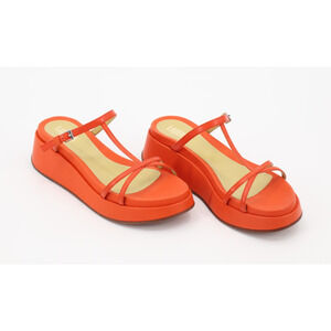 Labucq Page T-Strap Platform Sandals Nappa Leather Tangerine Orange Sz 39